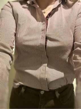 J. Crew Striped Button-Up Shirt in Burgundy and White